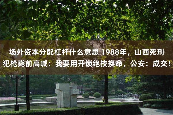 场外资本分配杠杆什么意思 1988年，山西死刑犯枪毙前高喊：我要用开锁绝技换命，公安：成交！