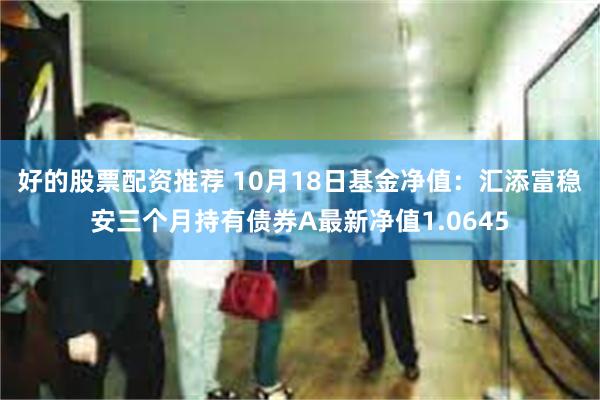 好的股票配资推荐 10月18日基金净值：汇添富稳安三个月持有债券A最新净值1.0645