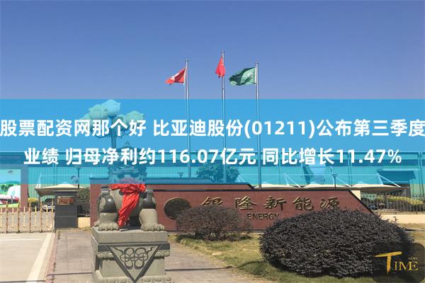 股票配资网那个好 比亚迪股份(01211)公布第三季度业绩 归母净利约116.07亿元 同比增长11.47%